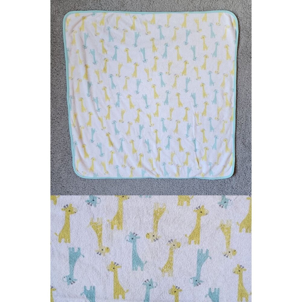 Carters Baby Blanket Terry Cloth Blue/Yellow Giraffe‎ Print Cotton Blend 28 x 27